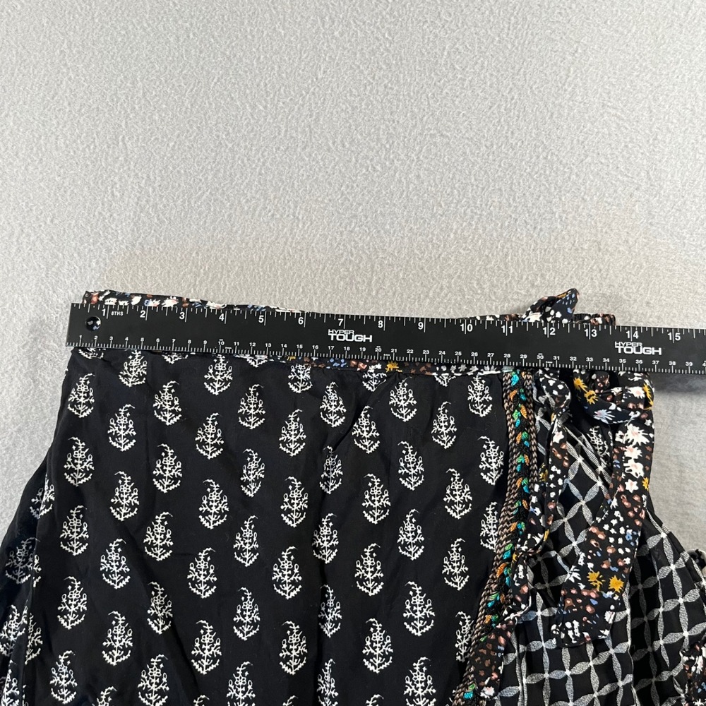 Christian Siriano Womens Small Mixed‎ Print boho Ruffle Wrap Maxi Skirt Black - Picture 4 of 11